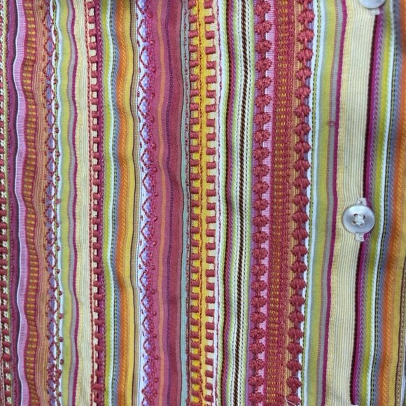 Robert Graham striped button up shirt colorful boho embroidery Large - Picture 3 of 7